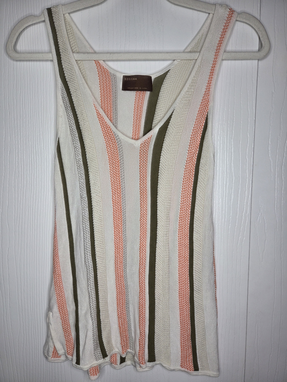 Kerisma Striped Lightweight Knit Tank Top Olive Orange White Size S/M Coastal